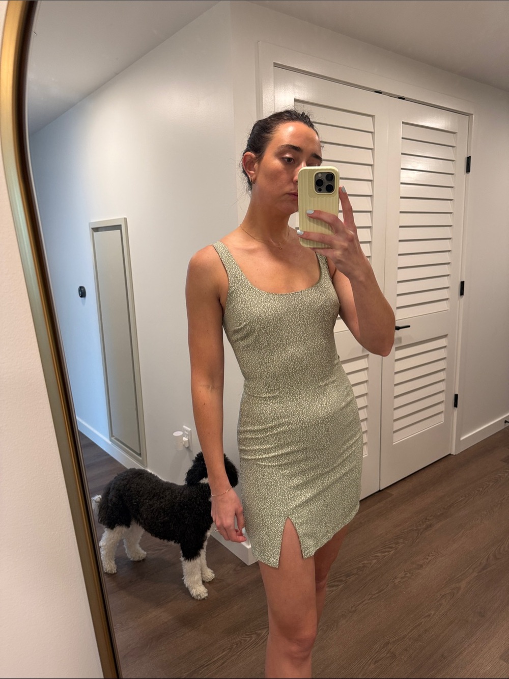 Abercrombie & Fitch Light Sage Mini Dress with Front Slit